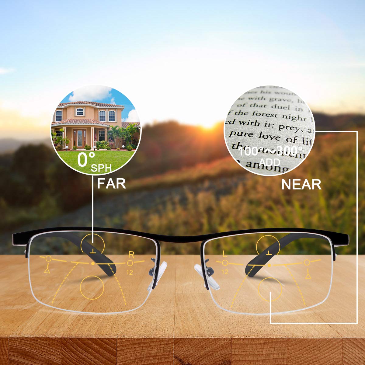 Glosrity Titanium progressive far and near dual-use reading glasses-PL